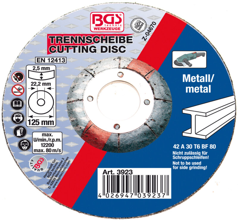 BGS 3923 Disc abraziv pentru taiere 125 x 2.5 mm, Tip 42 - Tinichigerie / Vopsitorie - Simple Tools