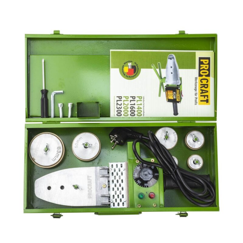 Plita PPR Procraft PL1600, 1.6 kW, bacuri 20 25 32 40 50 63 mm, ciocan de lipit tevi PPR - Pistoale de lipit/feon si plita - Simple Tools