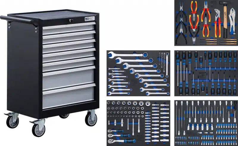 Banc de scule mobil cu 7 sertare echipat