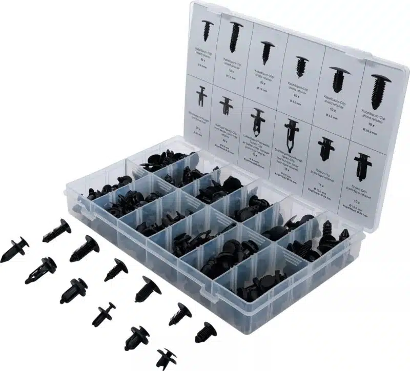 Sortiment clipsuri extensibile tip braduţ din plastic pentru fete de usi si tapiterii auto Sortiment clipsuri extensibile tip braduţ din plastic pentru fete de usi si tapiterii auto