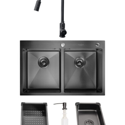 Chiuveta de bucatarie din inox Sandonna HD7850DR negru cu 2 cuve