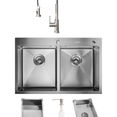 Chiuveta de bucatarie handmade Sandonna HD7850DR din inox cu 2 cuve
