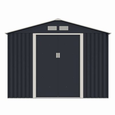 Casuta / magazie de gradina metalica MESTERINO S1001-D gri/bej 261x241x198 cm, usi culisante, baza metalica CADOU
