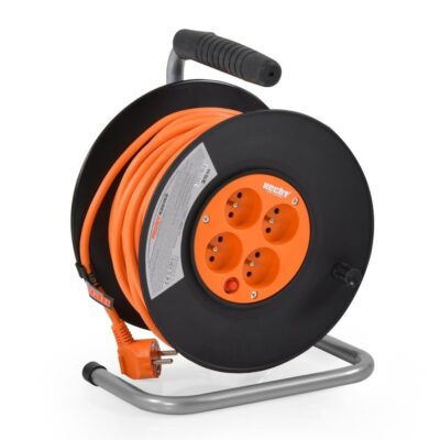 420153 - Cablu prelungitor 20m, rolă pe tambur cu 4 prize