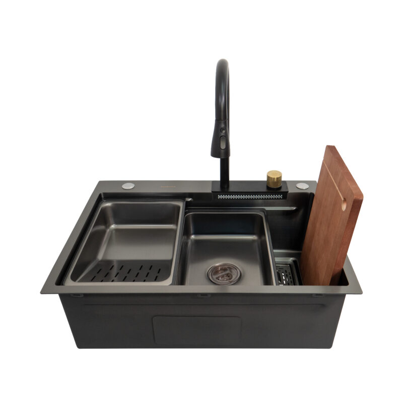 Chiuveta de bucatarie multifunctionala handmade din inox Sandonna HD6850 cu baterie Chiuveta de bucatarie multifunctionala handmade din inox Sandonna HD6850 cu baterie