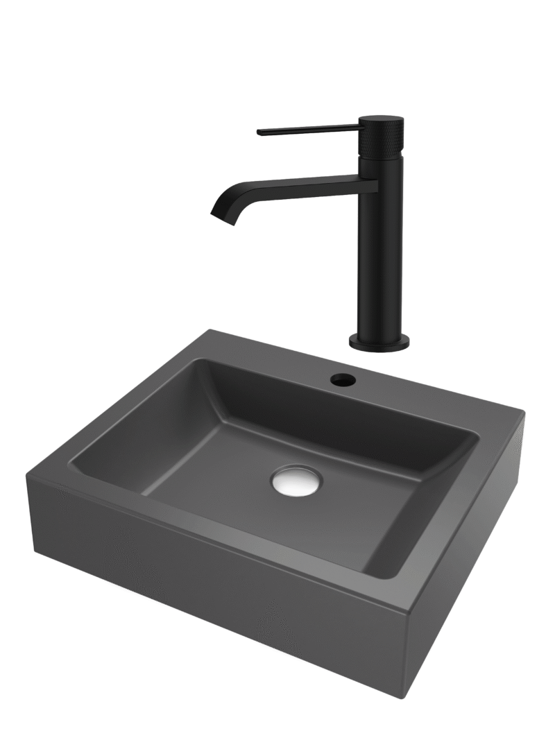 SET Lavoar de baie din granit compozit Timo + Baterie Agata negru - Gri SET Lavoar de baie din granit compozit Timo + Baterie Agata negru - Gri