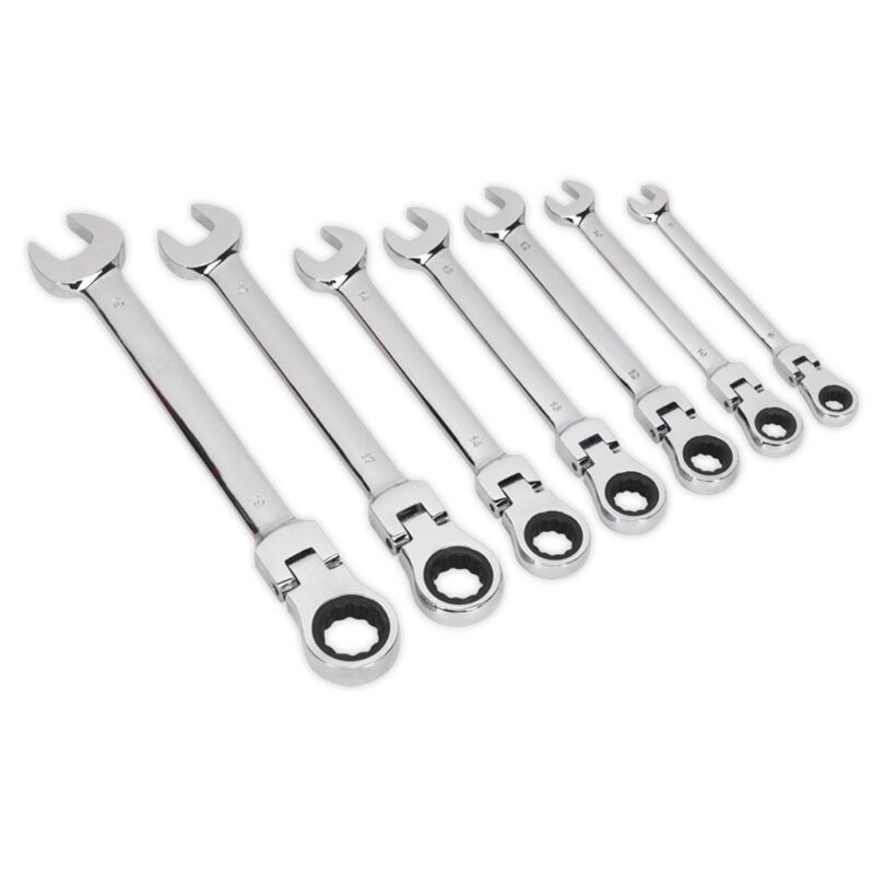 Set chei combinate cu clichet si cap flexibil 7 piese Sealey