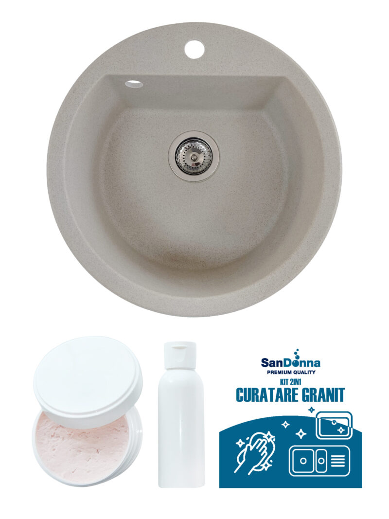 SET Chiuveta din granit compozit SanDonna Lena + Kit de curatare 2in1 format din pasta si ulei impregnant - Bej SET Chiuveta din granit compozit SanDonna Lena + Kit de curatare 2in1 format din pasta si ulei impregnant - Bej