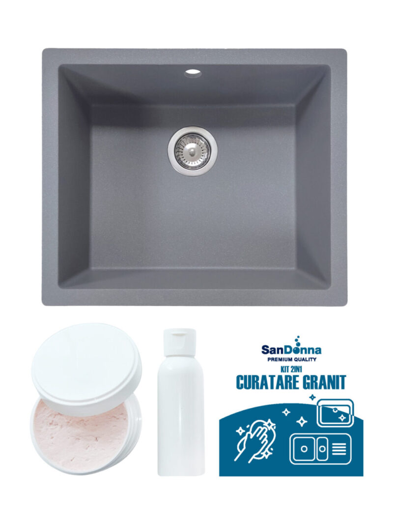 SET Chiuveta din granit compozit SanDonna Joanna + Kit de curatare 2in1 format din pasta si ulei impregnant - Gri SET Chiuveta din granit compozit SanDonna Joanna + Kit de curatare 2in1 format din pasta si ulei impregnant - Gri