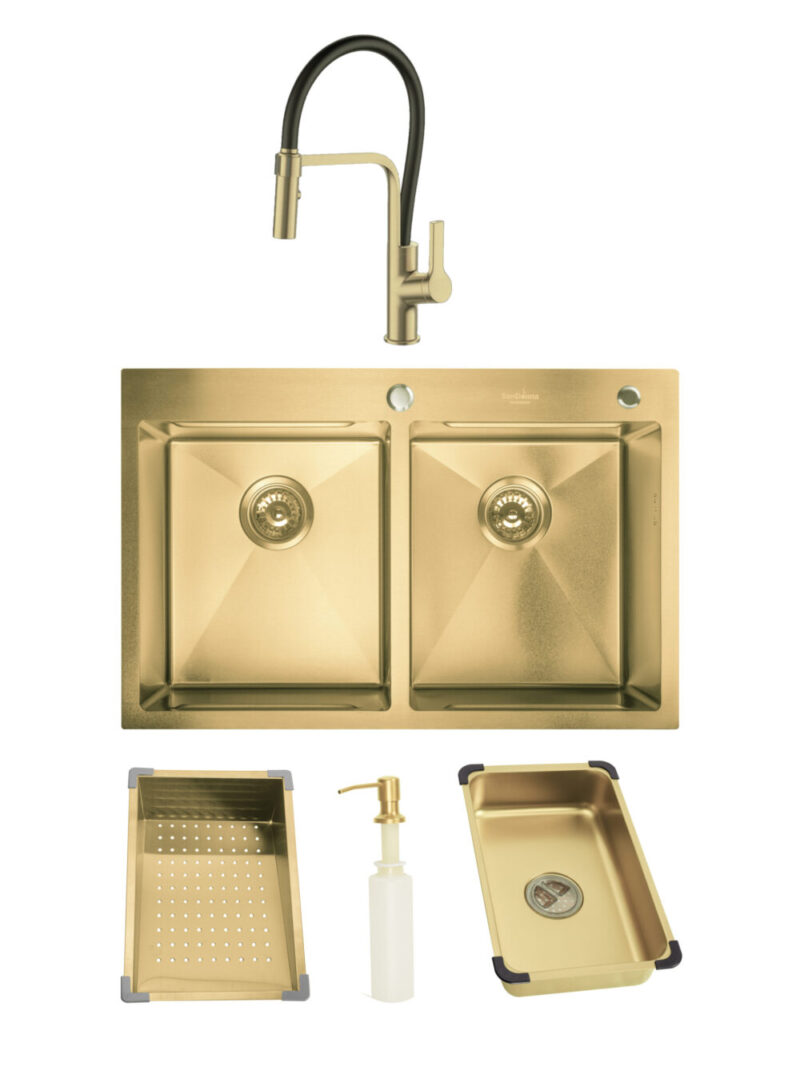 SET Chiuveta SanDonna HD7850DR din inox handmade cu 2 cuve SET Chiuveta SanDonna HD7850DR din inox handmade cu 2 cuve