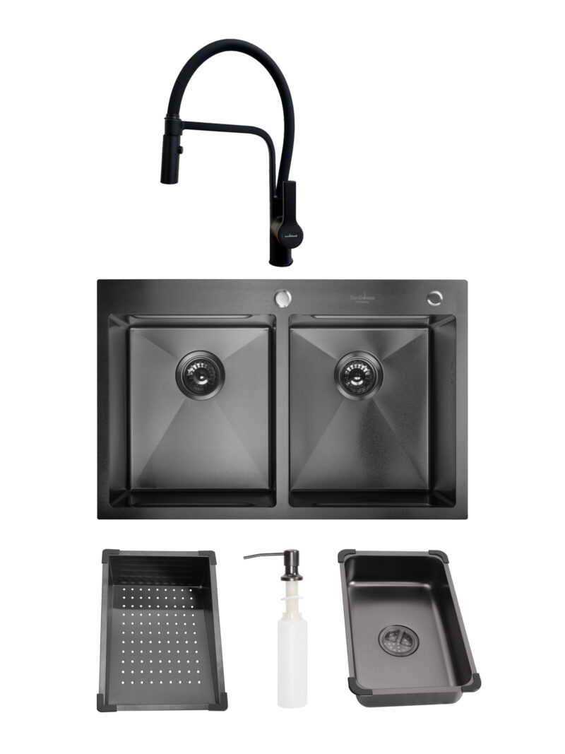 SET Chiuveta SanDonna HD7850DR din inox handmade cu 2 cuve SET Chiuveta SanDonna HD7850DR din inox handmade cu 2 cuve