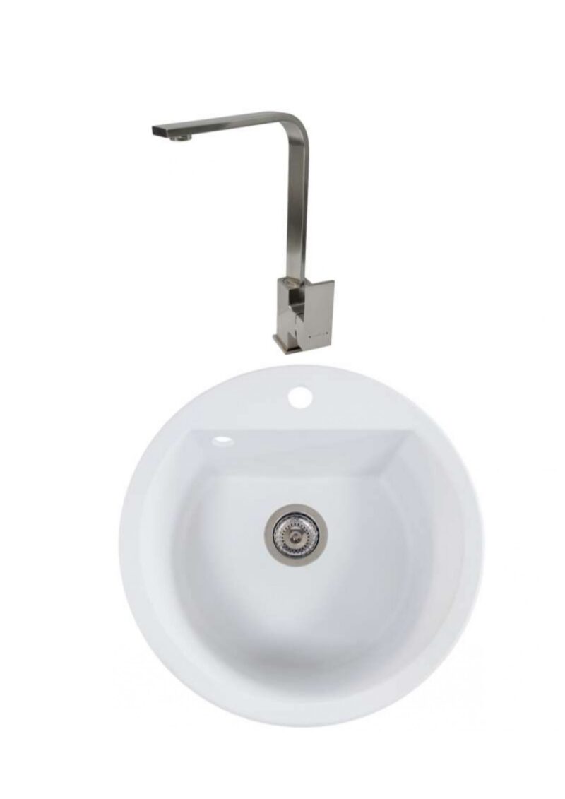SET Chiuveta din granit compozit SanDonna LENA + Baterie SanDonna NERA pivotanta - Alb SET Chiuveta din granit compozit SanDonna LENA + Baterie SanDonna NERA pivotanta - Alb