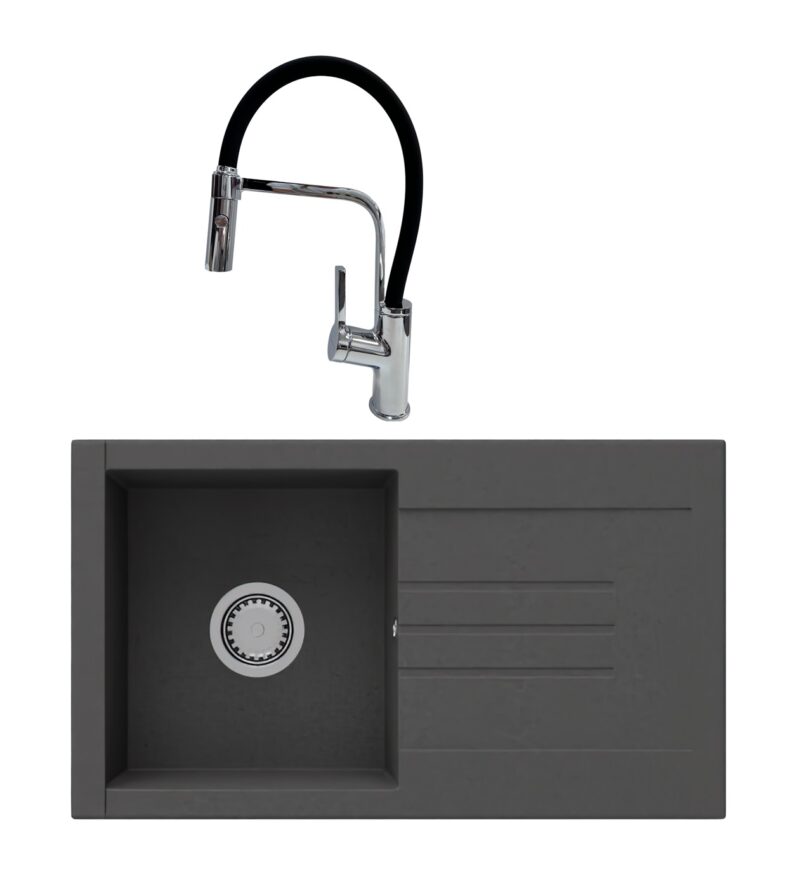 SET Chiuveta SanDonna ARONA 760 negru + Baterie SanDonna ANDRA negru - Negru - Argintiu