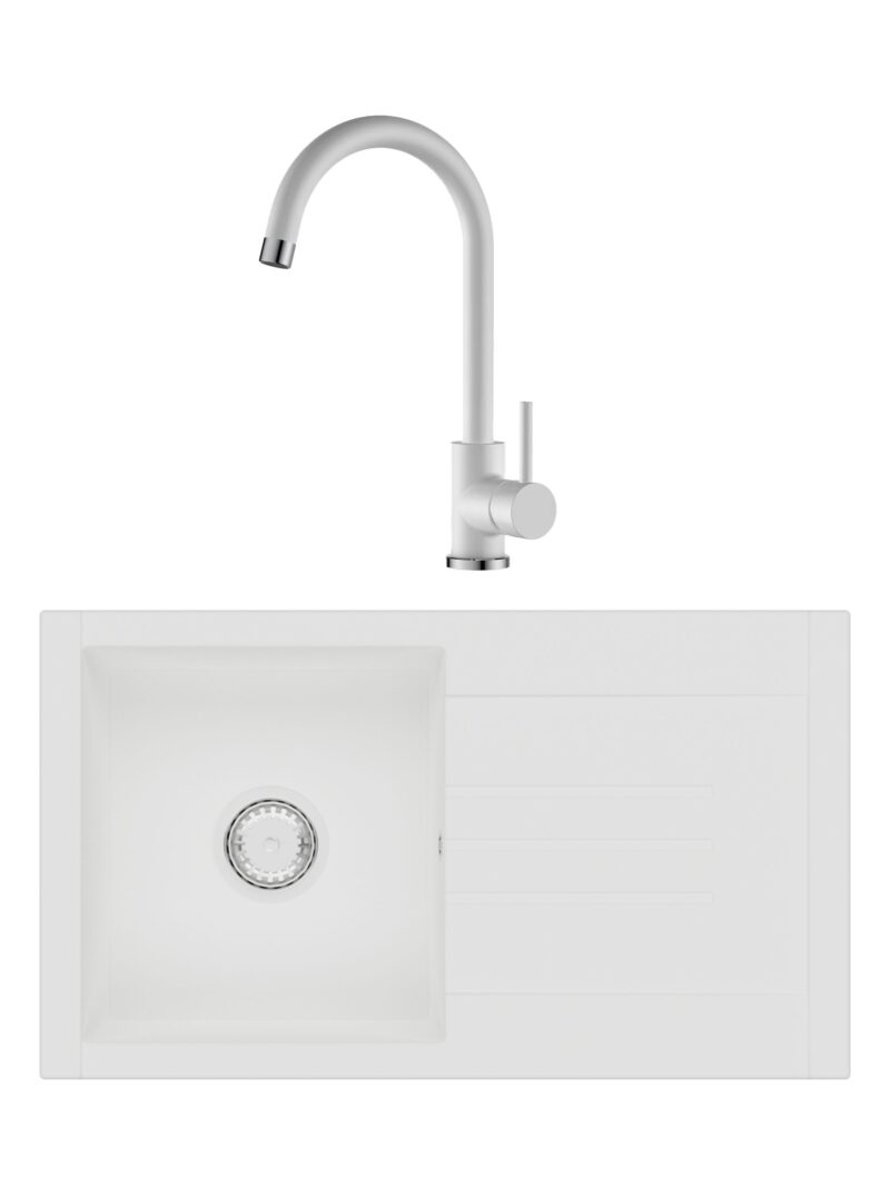 SET Chiuveta din granit compozit SanDonna Arona + Baterie SanDonna Solo pivotanta - Alb SET Chiuveta din granit compozit SanDonna Arona + Baterie SanDonna Solo pivotanta - Alb