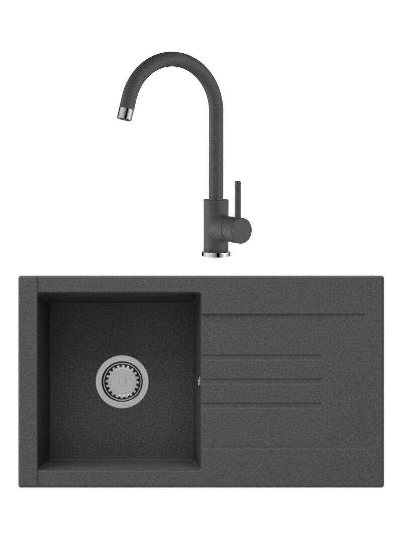 SET Chiuveta din granit compozit SanDonna Arona + Baterie SanDonna Solo pivotanta - Negru SET Chiuveta din granit compozit SanDonna Arona + Baterie SanDonna Solo pivotanta - Negru