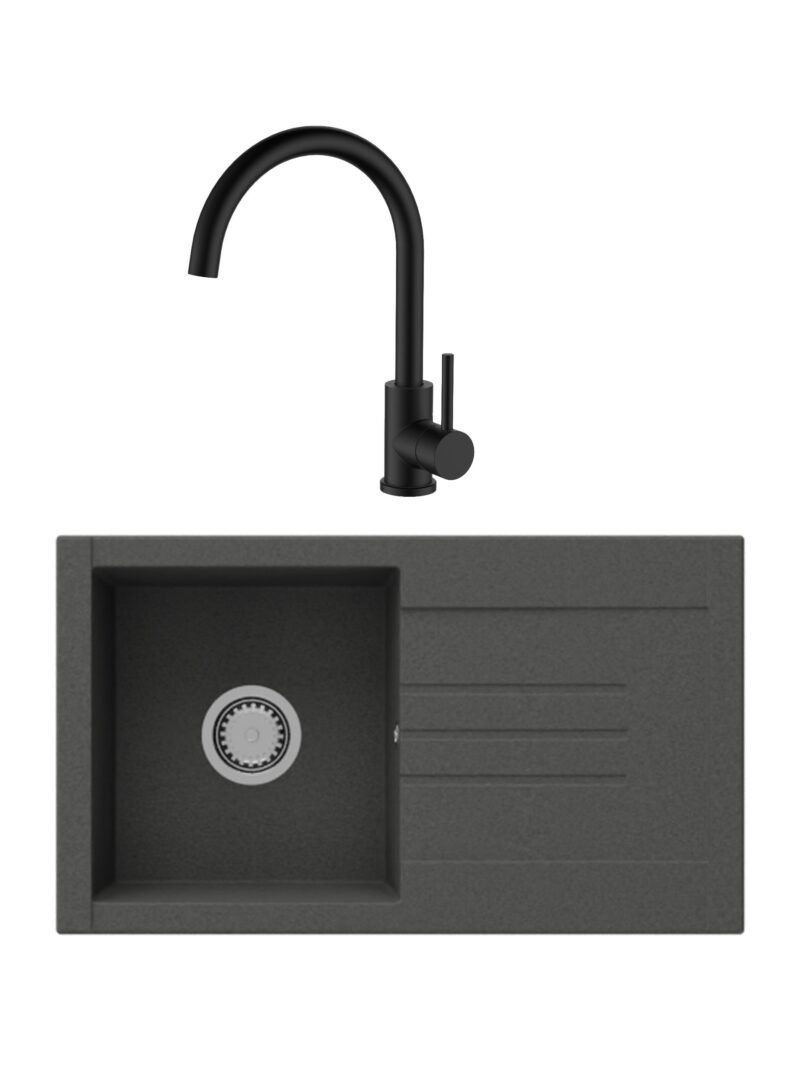 SET Chiuveta granit compozit SanDonna Arona + Baterie Waltz Alfa negru SET Chiuveta granit compozit SanDonna Arona + Baterie Waltz Alfa negru