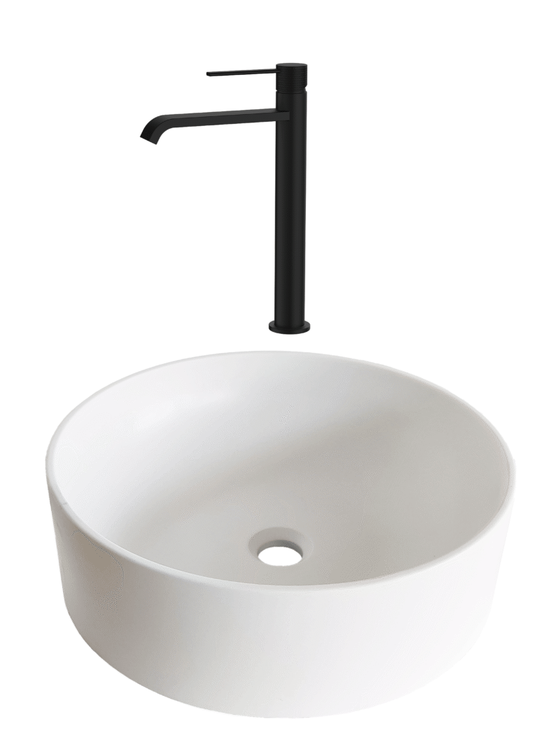 SET Lavoar de baie din granit compozit Circle + Baterie Dorota negru - Alb SET Lavoar de baie din granit compozit Circle + Baterie Dorota negru - Alb
