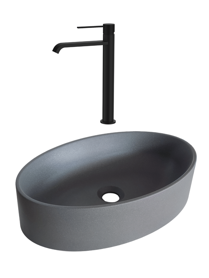 SET Lavoar de baie din granit compozit Arondi + Baterie Dorota negru - Gri SET Lavoar de baie din granit compozit Arondi + Baterie Dorota negru - Gri