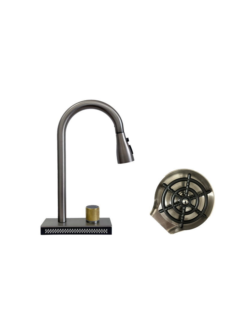 Set baterie SanDonna Aster cu dus extractabil cu 3 tipuri de curgere si cascada + spalator de pahare din inox - Inox
