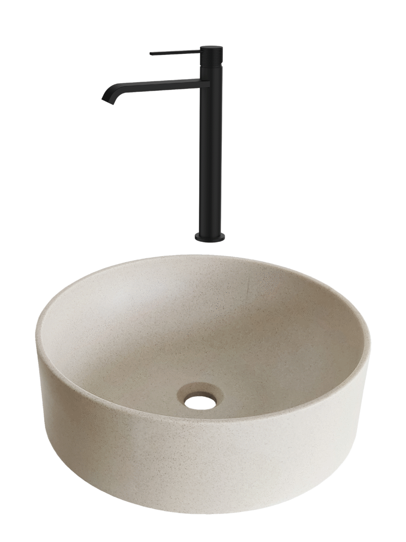 SET Lavoar de baie din granit compozit Circle + Baterie Dorota negru - Bej SET Lavoar de baie din granit compozit Circle + Baterie Dorota negru - Bej