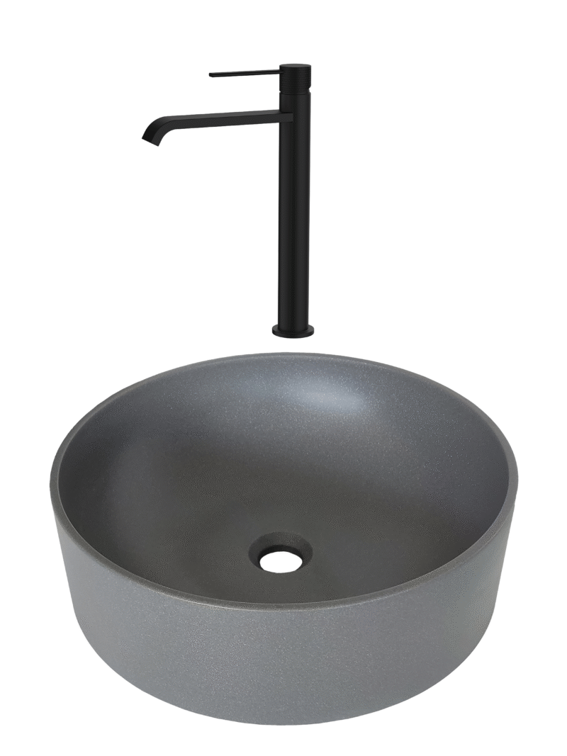 SET Lavoar de baie din granit compozit Circle + Baterie Dorota negru - Gri SET Lavoar de baie din granit compozit Circle + Baterie Dorota negru - Gri