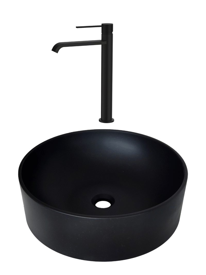 SET Lavoar de baie din granit compozit Circle + Baterie Dorota negru - Negru