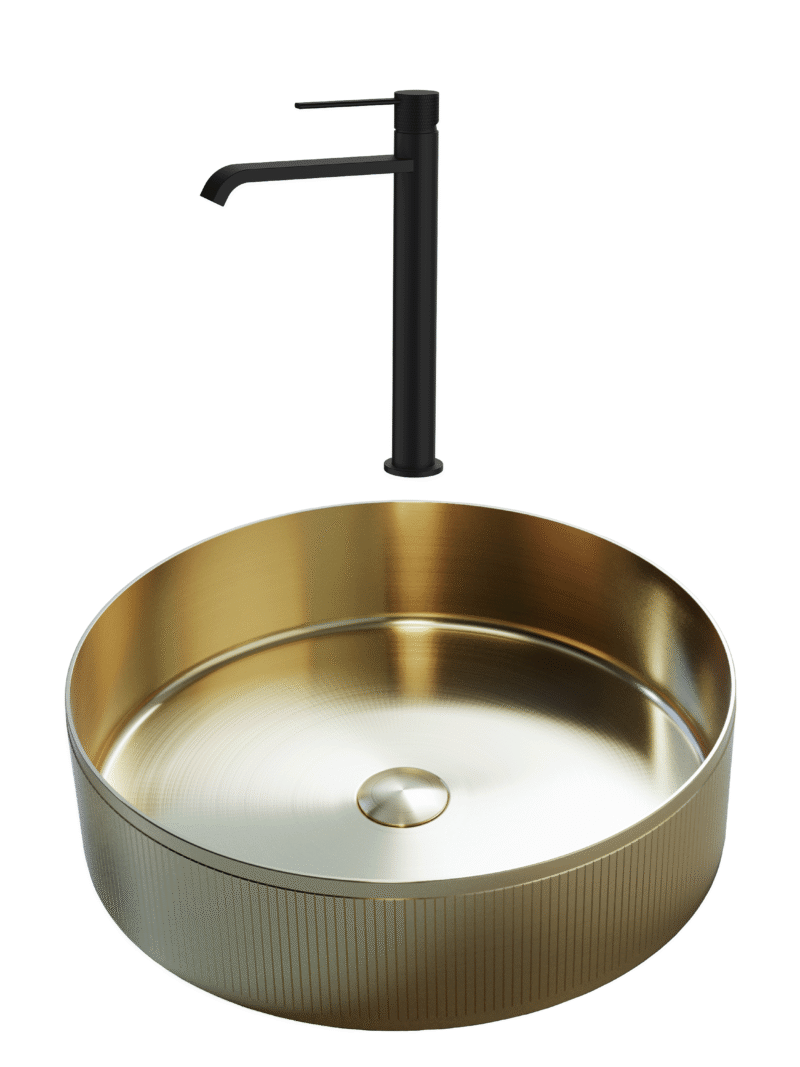 SET Lavoar de baie inox HD400 + Baterie Dorota negru - Auriu SET Lavoar de baie inox HD400 + Baterie Dorota negru - Auriu