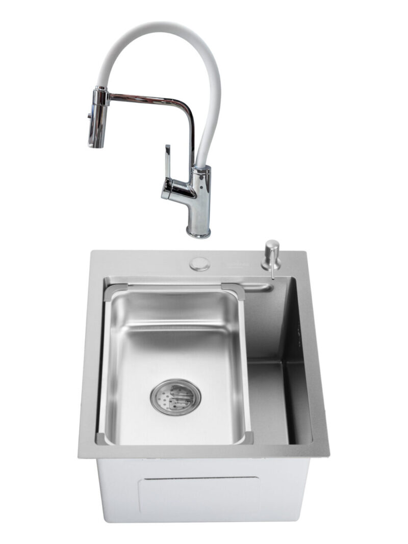 SET Chiuveta din inox SanDonna HD4050 cu tavita si dozator + Baterie flexibila SanDonna Andra - Inox SET Chiuveta din inox SanDonna HD4050 cu tavita si dozator + Baterie flexibila SanDonna Andra - Inox