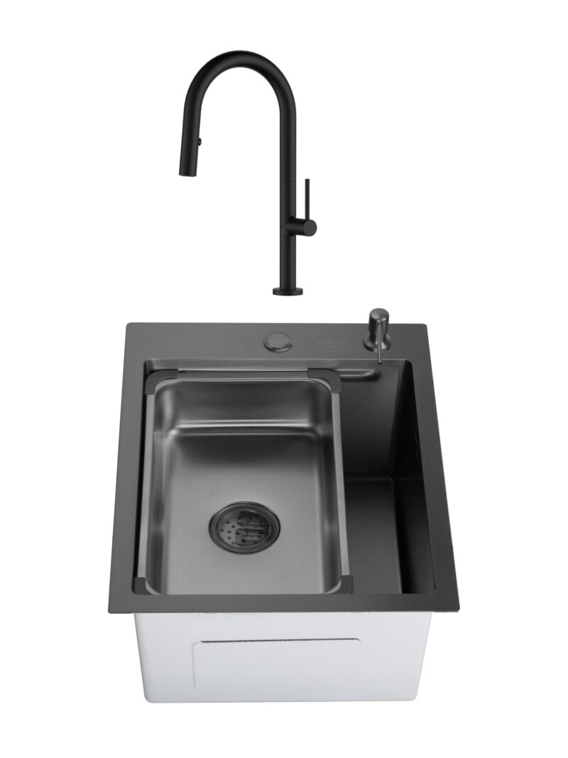 SET Chiuveta SanDonna HD4050 din inox cu tavita si dozator + Baterie SanDonna Charlotte cu dus retractabil SET Chiuveta SanDonna HD4050 din inox cu tavita si dozator + Baterie SanDonna Charlotte cu dus retractabil