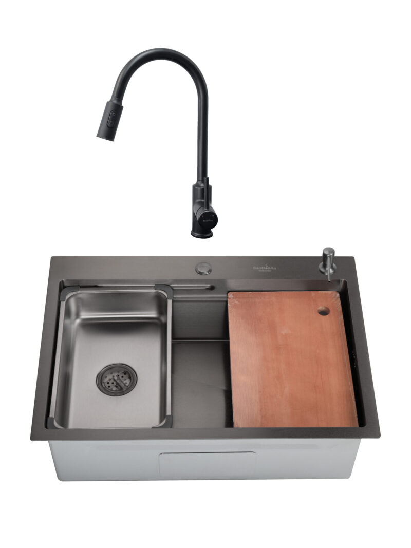 SET Chiuveta SanDonna HD7050 negru din inox cu dozator de sapun