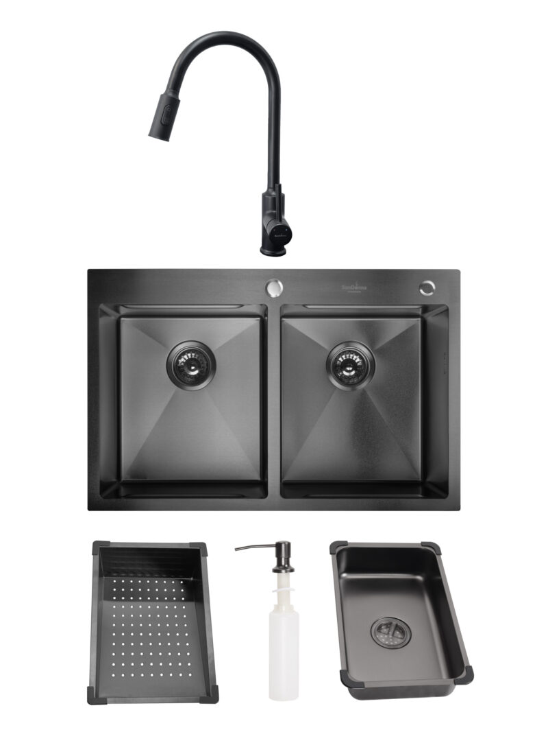 Chiuveta de bucatarie din inox Sandonna HD7850DR negru cu 2 cuve