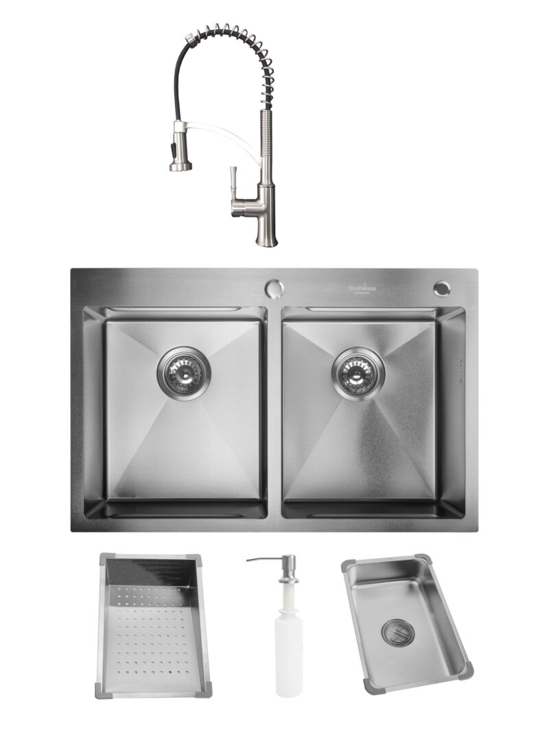 Chiuveta de bucatarie handmade Sandonna HD7850DR din inox cu 2 cuve