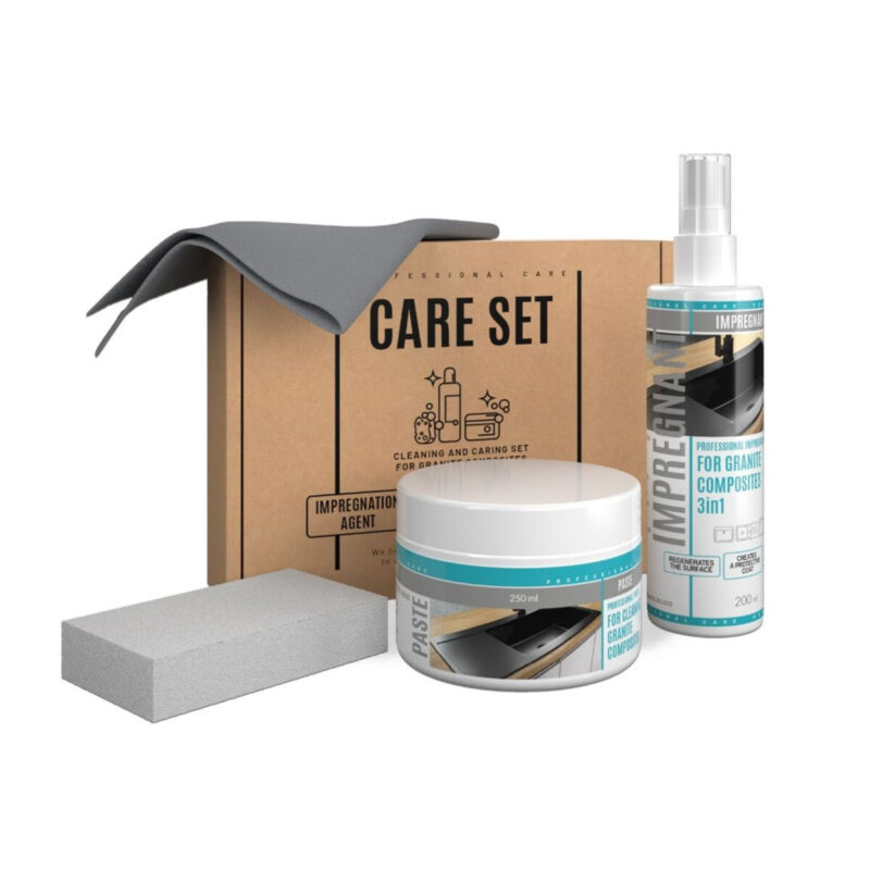 Kit de curatare format din pasta de curatare + ulei impregnant + laveta + burete pentru chiuvete din granit Sandonna Kit de curatare format din pasta de curatare + ulei impregnant + laveta + burete pentru chiuvete din granit Sandonna