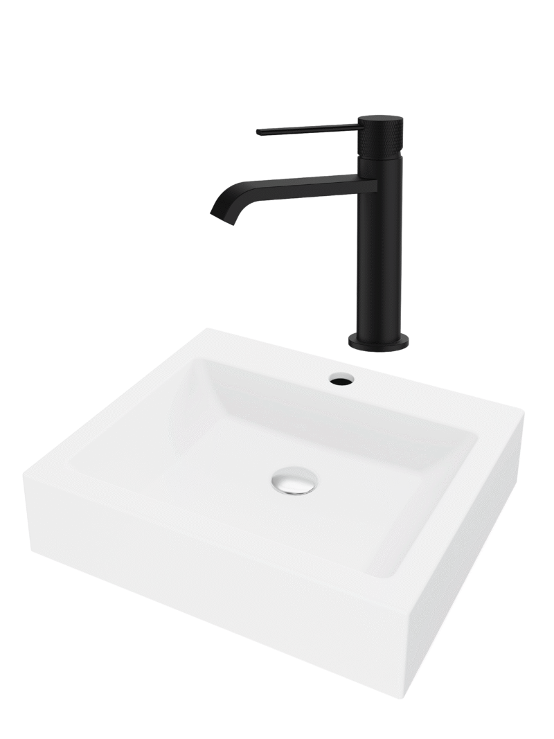 SET Lavoar de baie din granit compozit Timo + Baterie Agata negru - Alb SET Lavoar de baie din granit compozit Timo + Baterie Agata negru - Alb