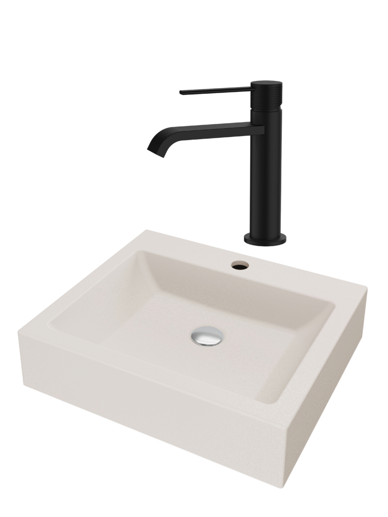 SET Lavoar de baie din granit compozit Timo + Baterie Agata negru - Bej SET Lavoar de baie din granit compozit Timo + Baterie Agata negru - Bej