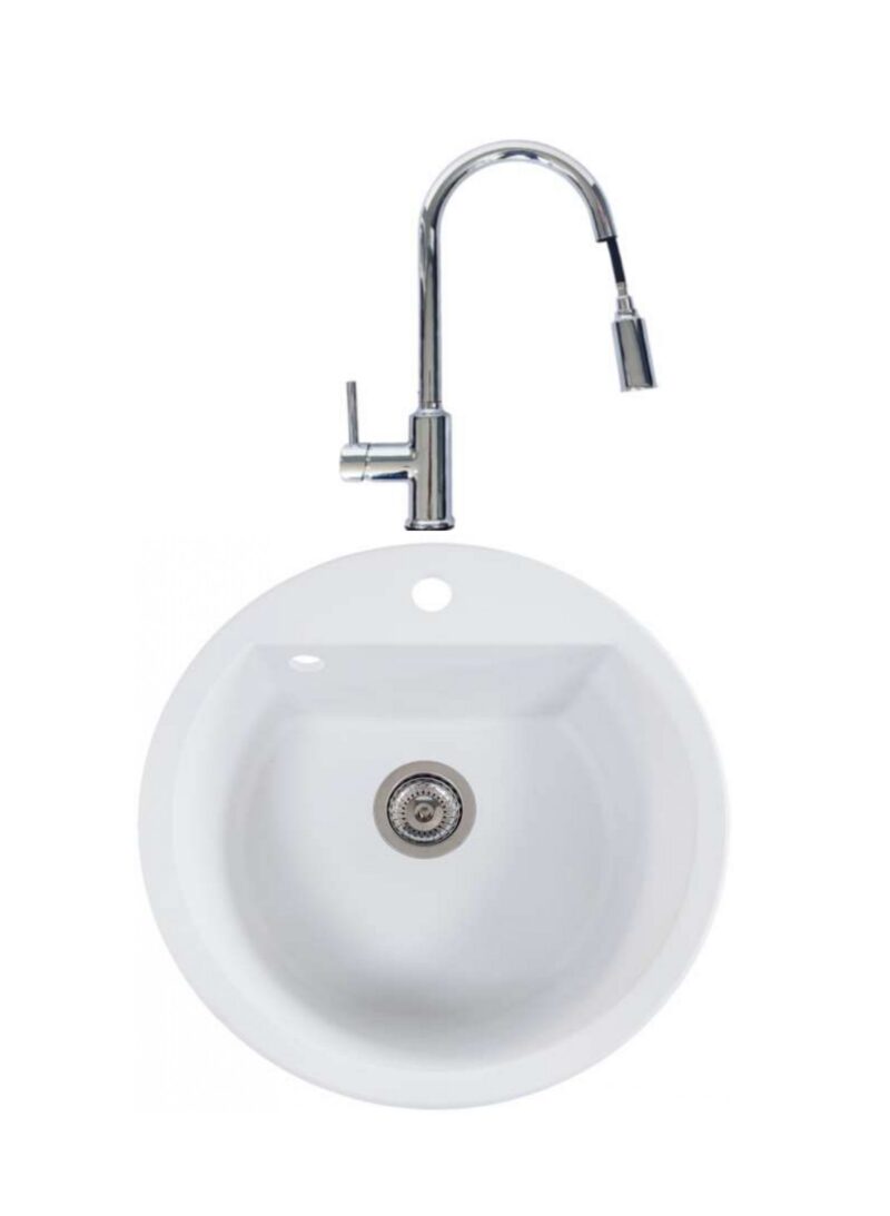 SET Chiuveta din granit compozit SanDonna LENA + Baterie SanDonna CAMI cu dus extractabil - Alb SET Chiuveta din granit compozit SanDonna LENA + Baterie SanDonna CAMI cu dus extractabil - Alb