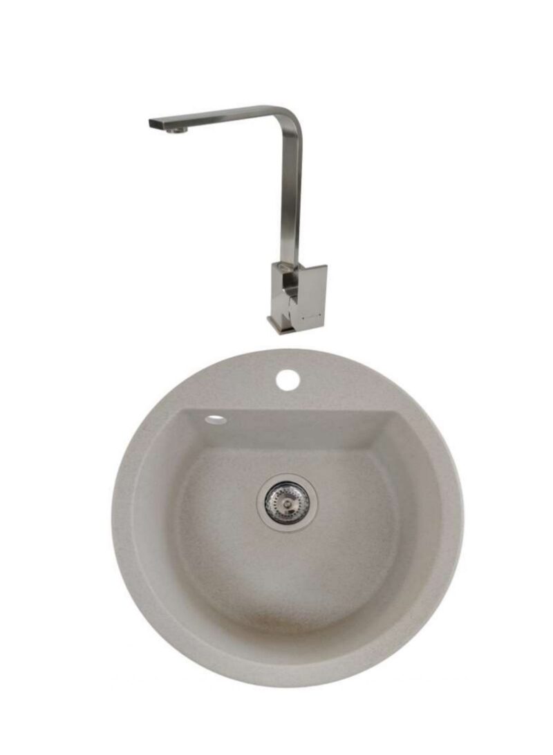 SET Chiuveta din granit compozit SanDonna LENA + Baterie SanDonna NERA pivotanta - Bej