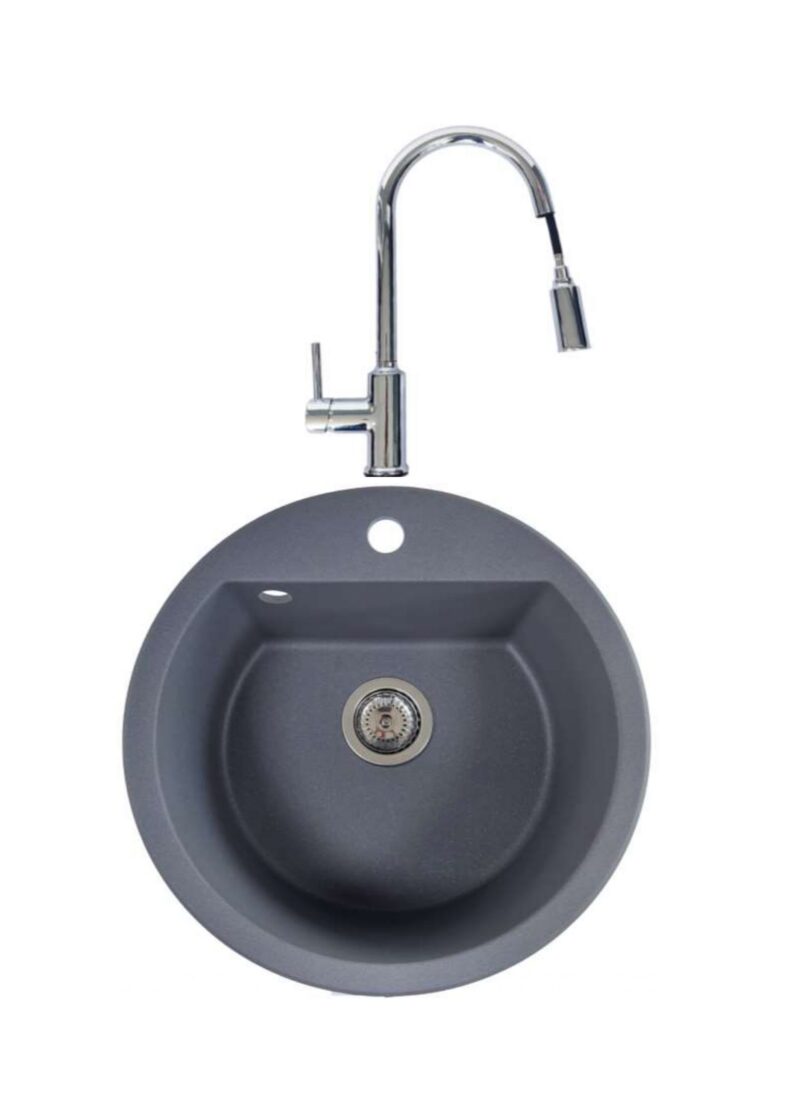 SET Chiuveta din granit compozit SanDonna LENA + Baterie SanDonna CAMI cu dus extractabil - Gri SET Chiuveta din granit compozit SanDonna LENA + Baterie SanDonna CAMI cu dus extractabil - Gri