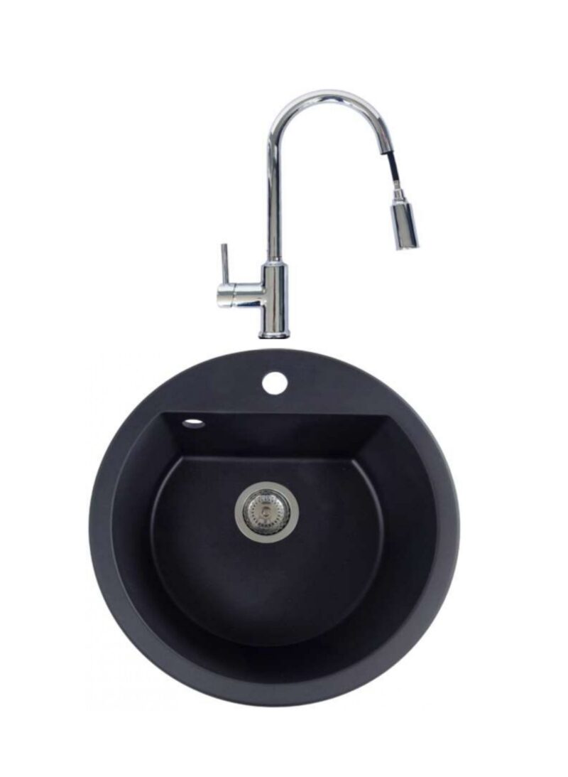 SET Chiuveta din granit compozit SanDonna LENA + Baterie SanDonna CAMI cu dus extractabil - Negru SET Chiuveta din granit compozit SanDonna LENA + Baterie SanDonna CAMI cu dus extractabil - Negru