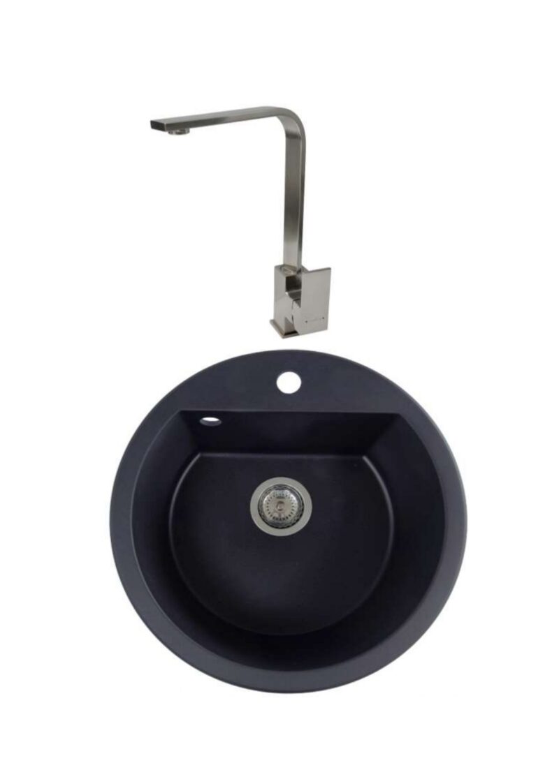 SET Chiuveta din granit compozit SanDonna LENA + Baterie SanDonna NERA pivotanta - Negru SET Chiuveta din granit compozit SanDonna LENA + Baterie SanDonna NERA pivotanta - Negru