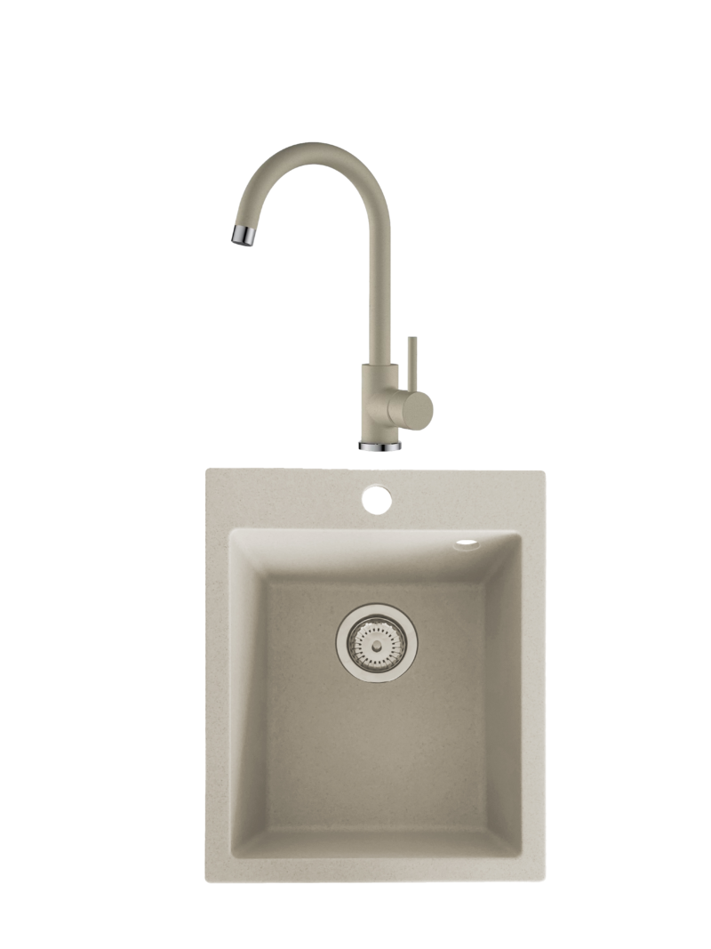 SET Chiuveta din granit compozit SanDonna Vesta + Baterie Solo pivotanta - Bej SET Chiuveta din granit compozit SanDonna Vesta + Baterie Solo pivotanta - Bej