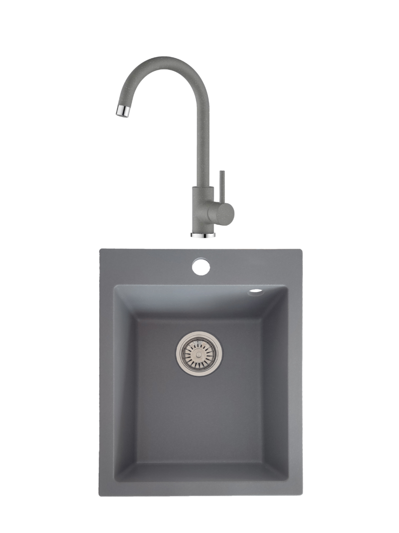 SET Chiuveta din granit compozit SanDonna Vesta + Baterie Solo pivotanta - Gri SET Chiuveta din granit compozit SanDonna Vesta + Baterie Solo pivotanta - Gri