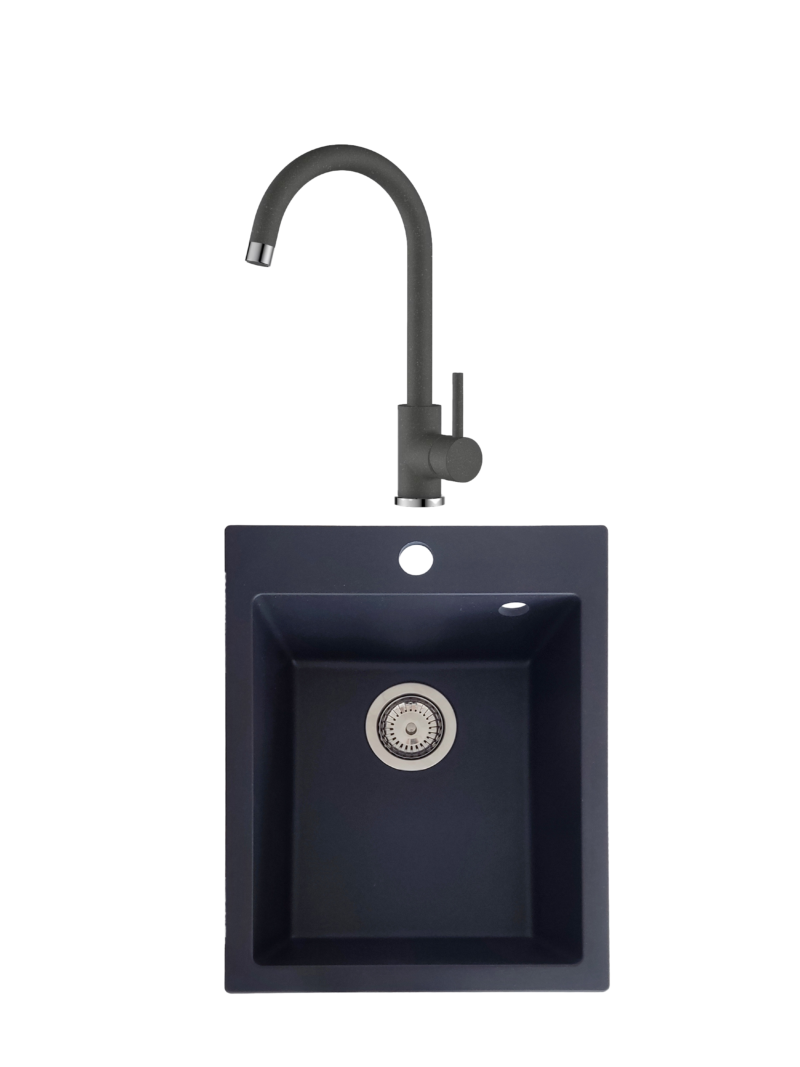 SET Chiuveta din granit compozit SanDonna Vesta + Baterie Solo pivotanta - Negru SET Chiuveta din granit compozit SanDonna Vesta + Baterie Solo pivotanta - Negru