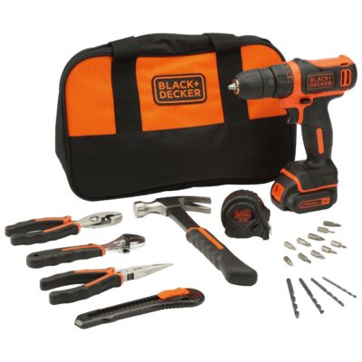 Masina de gaurit si insurubat Black&Decker cu acumulator Li-Ion 10.8V + set unelte de mana + geanta textila + biti si burghie, BDCDD12HTSA-QW