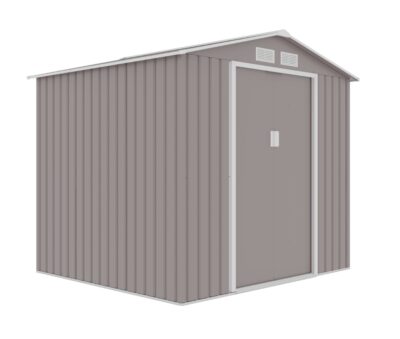 Casuta / magazie de gradina premium metalica, MESTERINO Archer-B Gri cald, dimensiuni 213x195x195 cm cu baza metalica
