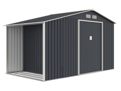 Casuta / magazie de gradina premium metalica, MESTERINO Luke B Gri/Bej, dimensiuni 342x191x202 cm, cu baza metalica