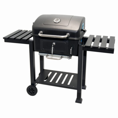 Gratar pe carbuni KLUGMEISTER FT01-017, material otel (husa inclusa), cu tava pentru cenusa, capac si roti de deplasare, suprafata gatire 54x43 cm - SimpleTools