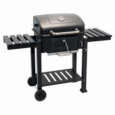 Gratar pe carbuni KLUGMEISTER FT01-017, material otel (husa inclusa), cu tava pentru cenusa, capac si roti de deplasare, suprafata gatire 54x43 cm - SimpleTools