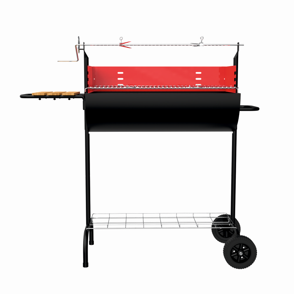 Gratar pe carbuni KLUGMEISTER KY1817ZL, material otel, cu rotisor si roti deplasare, suprafata gatire 65×39 cm – In lucru Gratar pe carbuni KLUGMEISTER KY1817ZL, material otel, cu rotisor si roti deplasare, suprafata gatire 65x39 cm - In lucru