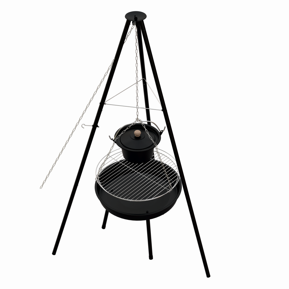 Gratar pe carbuni KLUGMEISTER KY23020A, material otel, suspendat, cu trepied, diametru 49 cm – In lucru Gratar pe carbuni KLUGMEISTER KY23020A, material otel, suspendat, cu trepied, diametru 49 cm - In lucru